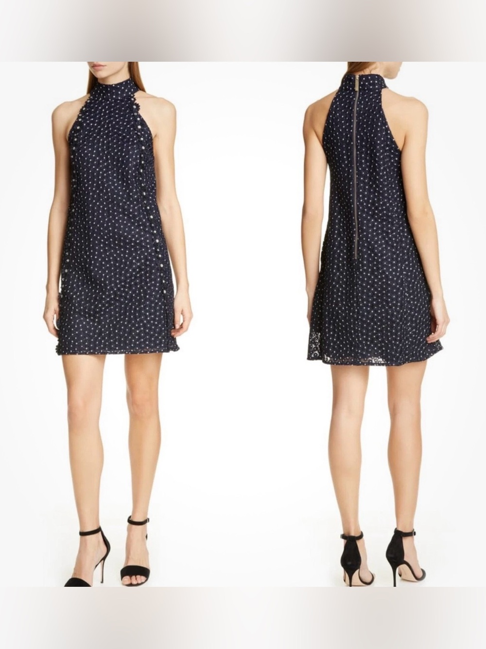 TED BAKER LONDON Women’s Blue DAYSIL DAISY Lace Halter Dress Embroidered Sz 8-10